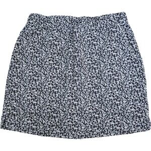 J Jill Fit Navy Floral Drawstring Elastic Waist Stretch Skort Size M